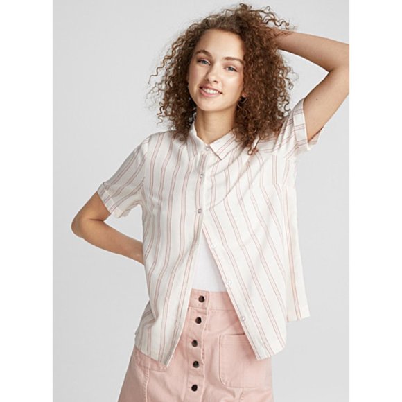 TWIK M Loose Striped Short Sleeve Buttoned Shirt - Picture 1 of 12